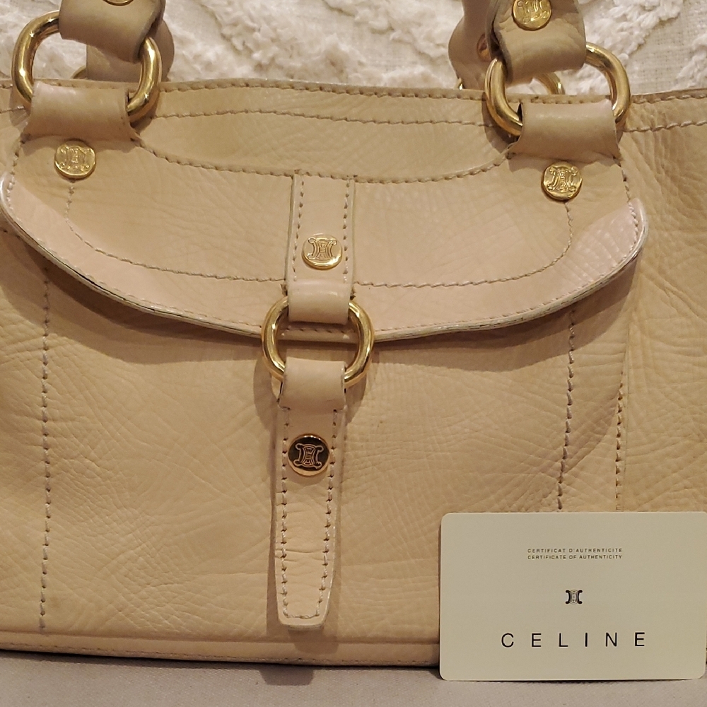 CELINE Beige Leather Satchel with Gold Accents - Picture 2 of 16